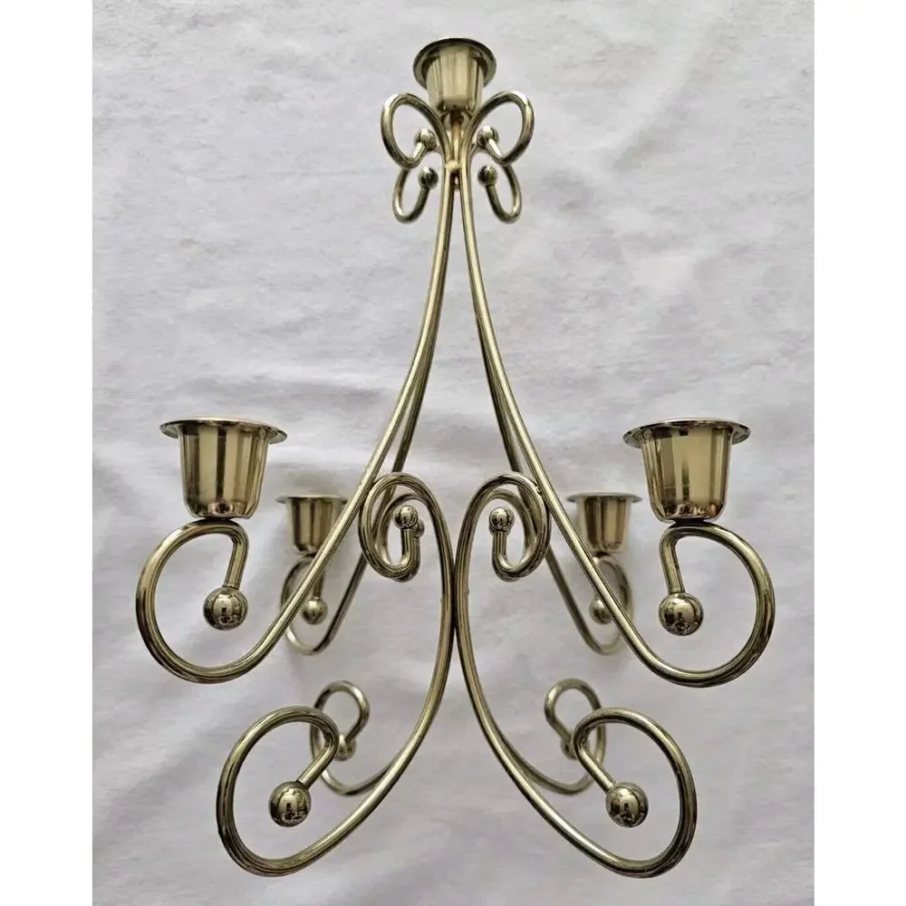 Vintage Home Interiors MCM Brass Plated Candle Holder Candelabra Centerpiece